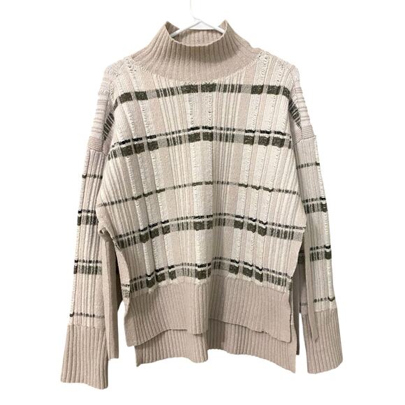 3.1 Phillip Lim Abstract Float Plaid Sweater XS Mock Neck Tie Sides Split Hem - Picture 3 of 10